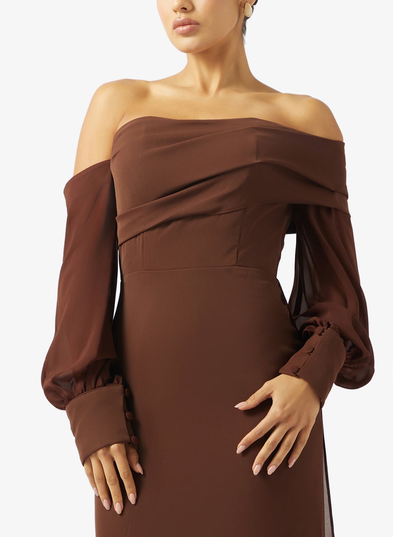 Iyra Off-Shoulder Puff Sleeve Flared Hem Dress - Image 3